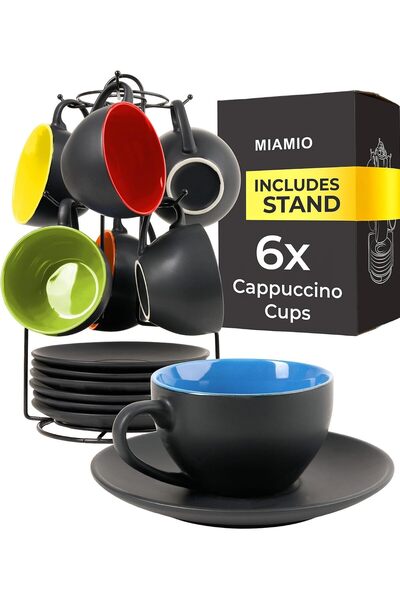 Generic - Cappuccino Cups (175ml) with Saucer & Stand - Le Papillon (Mixed)