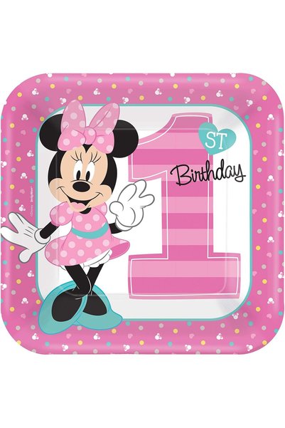 Generic 1st Birthday Minnie Mouse 9 Inches Lunch Dinner Plates 8 Count Party ...