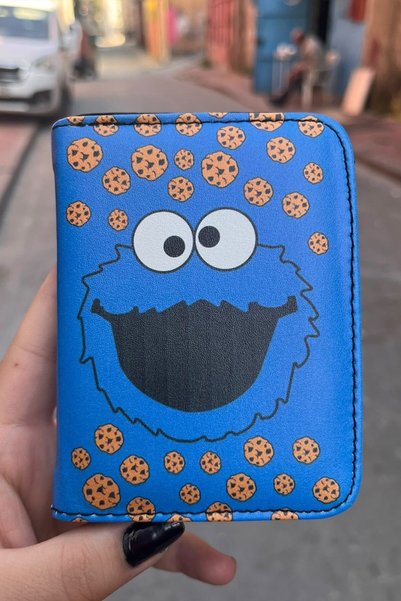 Köstebek Navy Blue Cookie Monster Face Unisex Wallet