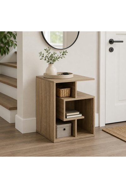 Generic Wooden Bedside Table with Open Storage Shelves