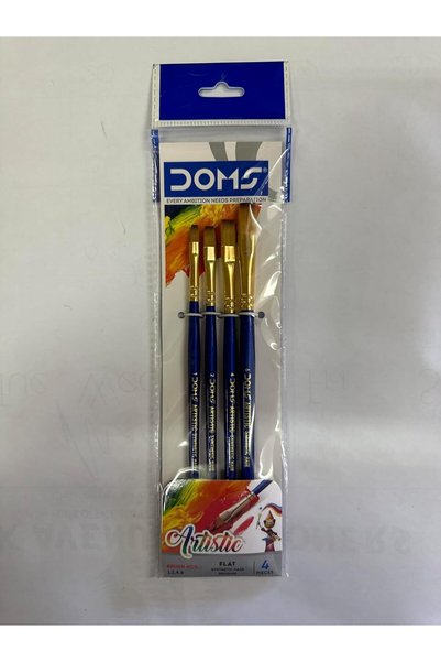 Generic 8063 فرشاة فنية مسطحة مستديرة صناعية، طقم من 4 قطع، لون أزرق