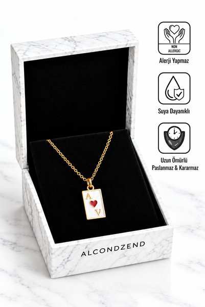 Gold Color a Heart Figured Playing Card Women's Necklace & Stainless Steel Red Heart Tarot Ace Pendant - Ace of Hearts Lover Friend Couple Gift Necklace