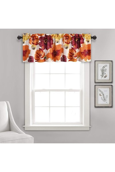 Generic Leah Floral Light Filtering Valance, 52" W x 18" L, Red & Orange - Fl...