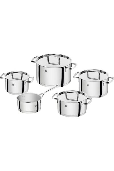 Generic طقم قدور من 5 قطع، مع 4 أغطية، مناسب للحث الكهرومغناطيسي، ستانلس ستيل...