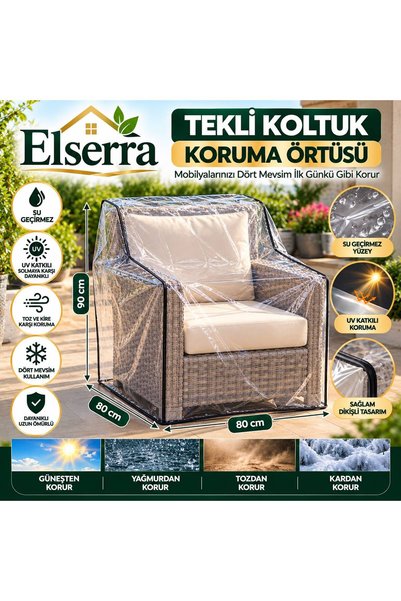 Genel Markalar ELSERRA HOME 80x80x cm Şeffaf Tekli Koltuk Koruma Örtüsü – Su ...
