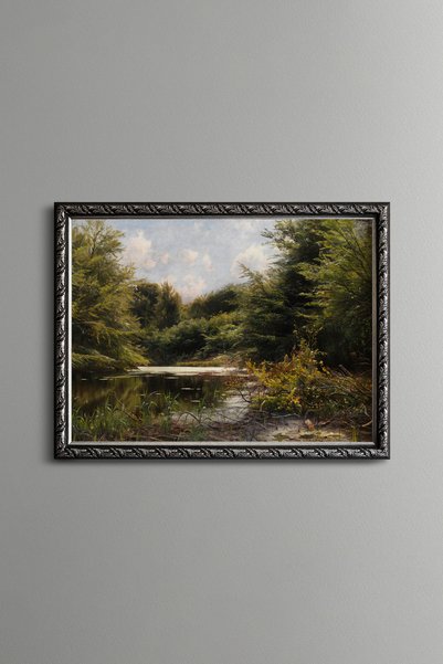 epiqart Calm Stream in the Forest - Vintage Patterned Painting - Fine Model