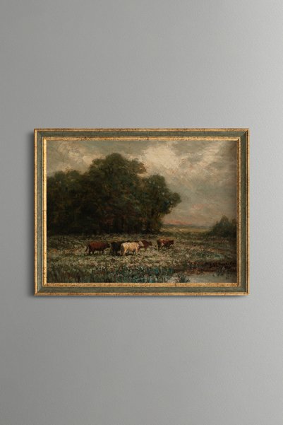epiqart Cattle Resting under Trees - Vintage Patterned Painting - Fine Model