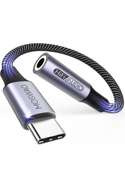 GENERAL محول MOSWAG من USB C إلى مقبس سماعة رأس 3.5 ملم، محول صوتي من USB C إ...