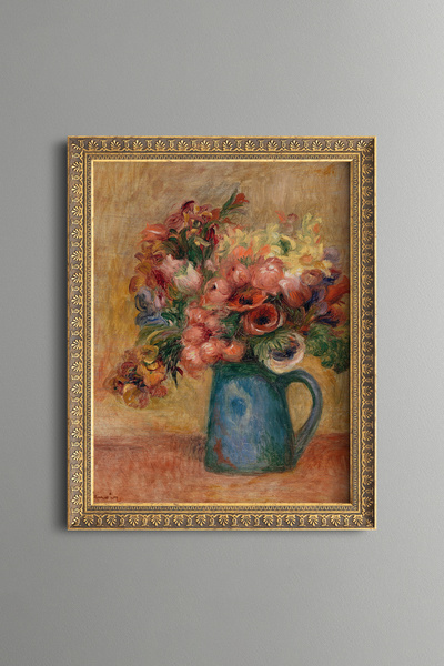 epiqart Colorful Spring Flowers in a Blue Vase - Vintage Patterned Painting -...