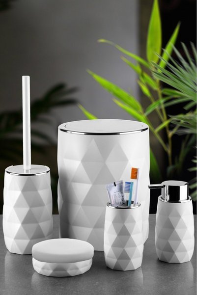 Asi Home Set Baie KAR, 5 Piese, Alb, 100% Acrilic, Material Rezistent la Spar...