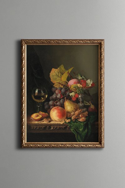 epiqart Floral Still Life with Grapes and Fruits - Vintage Patterned Painting...