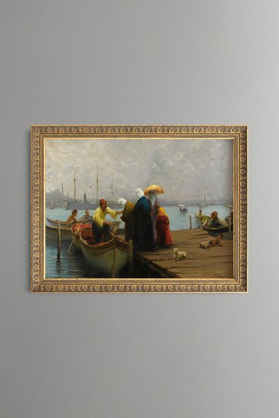 epiqart نساء وقوارب على الشاطئ - لوحة بنمط عتيق - نموذج نحيف