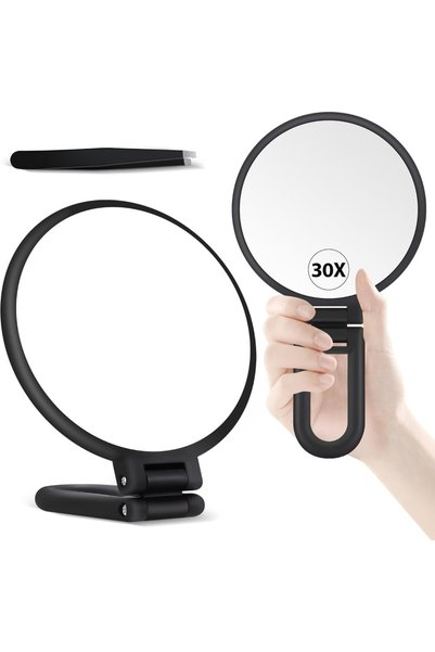 Type-C Oglindă cosmetică de machiaj cu mâner, 1X / 30X, cu două fețe, 360° ° ...