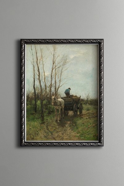 epiqart عربة حصان على الطريق مع أشجار - لوحة بنمط عتيق - نموذج أنيق