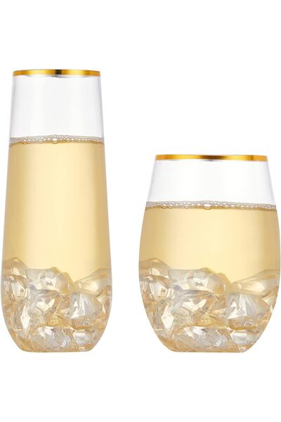 Generic Champagne Flutes Gold Plastic 12 Pack - Plastic Champagne Flutes, 9 O...