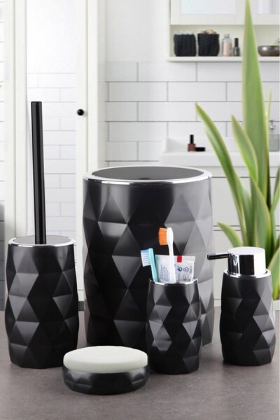 Asi Home Set Baie KAR, 5 Piese, Negru, 100% Acrilic, Material Rezistent la Sp...