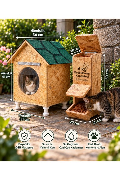 narım Kedi yuvası kedi mamalığı ikili set hazır kurulu gönderilmektedir