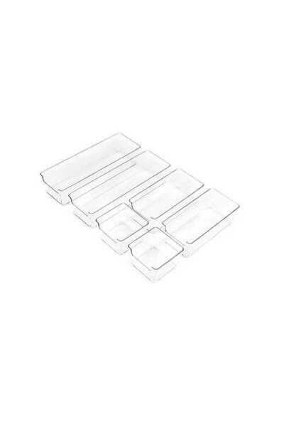 Noon East Set Of 6 Clear Plastic Drawer Organizers Set, Multiple Sizes