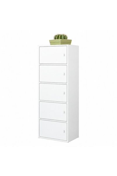 Rebiko Comodă albă cu cinci rafturi, 127 cm – dulap spațios pentru depozitare