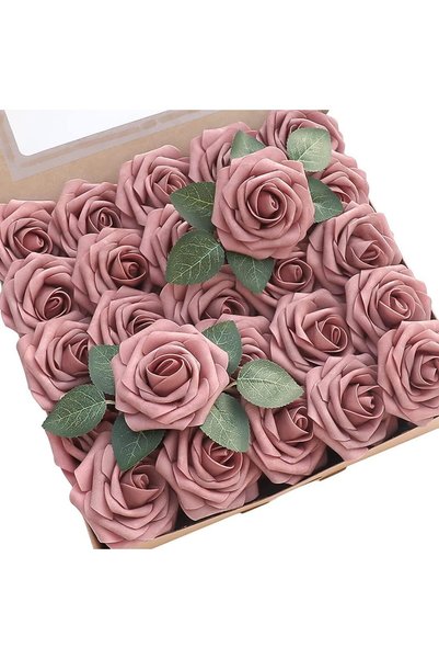 Generic 25 Pcs Realistic Foam Roses Artificial Flowers with Stems for Elegant...