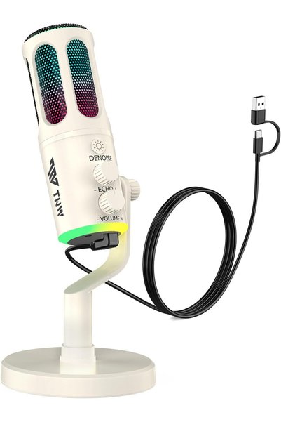 Generic ميكروفون USB RGB للكمبيوتر، ميكروفون مكثف USB للألعاب لتسجيل البودكاس...