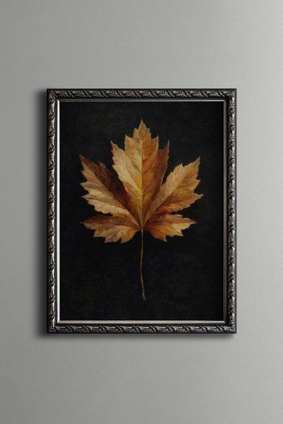epiqart Autumn Leaf on Dark Background - Vintage Patterned Painting - Fine Model