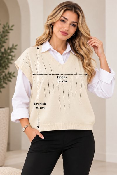 EMR Online Women's V-Neck Knitwear Sweater – Sleeveless Knitted Pullover, Casual and Stylish