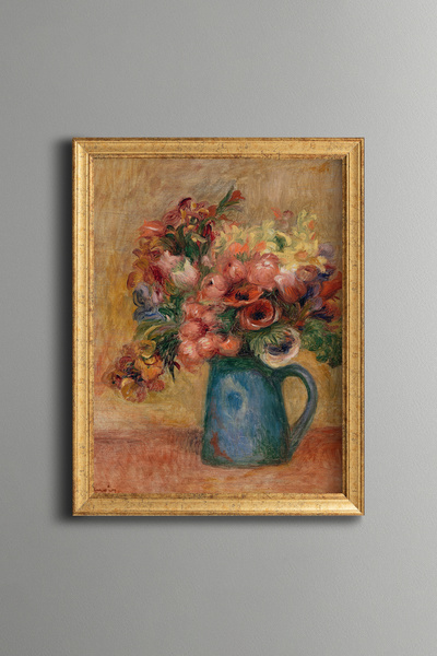 epiqart Colorful Spring Flowers in a Blue Vase - Vintage Patterned Painting -...