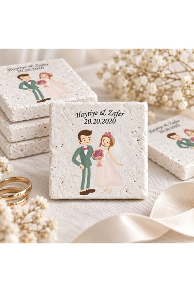 Kişiye Özel Doğal Taş Nikah Şekeri Magnet 5x5 30 Adet