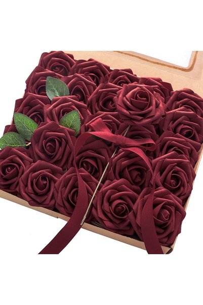 Generic 25 Pcs Realistic Foam Roses Artificial Flowers with Stems for Elegant...