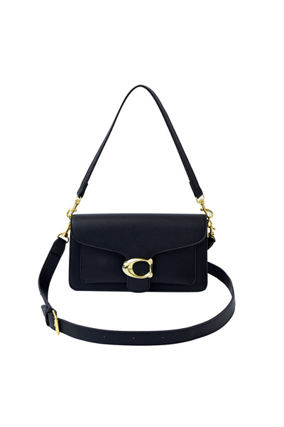 COACH 1941 حقيبة كتف نسائية كلاسيكية سوداء بتصميم ذهبي معدني، حقيبة يد جلدية ...