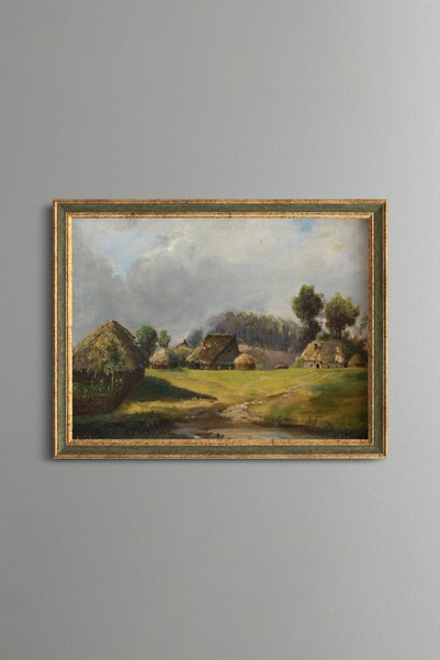 epiqart منازل القرية بين التلال الخضراء - لوحة بنمط عتيق - نموذج راقي