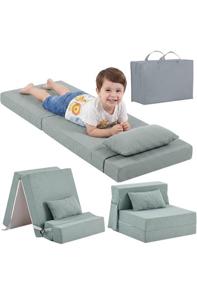 TIITAS Tiita 4-Fold Kids Sofa Bed, Plush Foldable Bed with Storage Bag and Cover