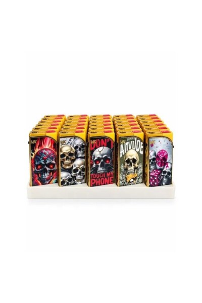 Fara brand Brichetă Antivânt Reîncărcabilă VK, Model Metallic Skull / Graffitti