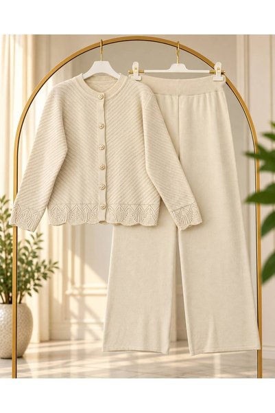 YILMAZBARMAZ Set de tricotaje cu guler Lavin pentru femei, cu pantaloni