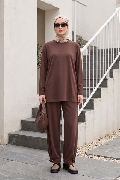 Lale Butik Women's Tunic Shalwar Pant Suit 4738 Brown