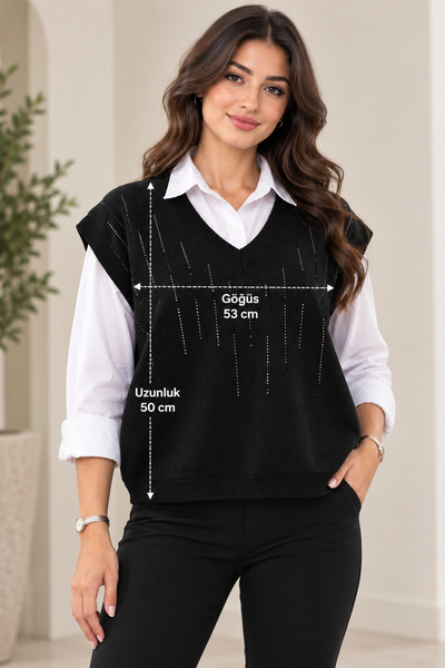 EMR Online Women's V-Neck Knitwear Sweater – Sleeveless Knitted Pullover, Casual and Stylish