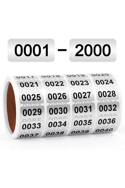 Generic 0001 to 2000 Inventory Number Stickers Labels, Waterproof Vinyl Self ...