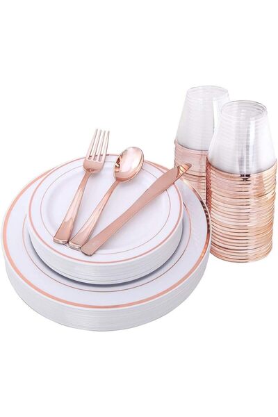 Generic 72 Pcs/set Gold Rose Gold Silver Upscale Wedding Dining Party Disposa...