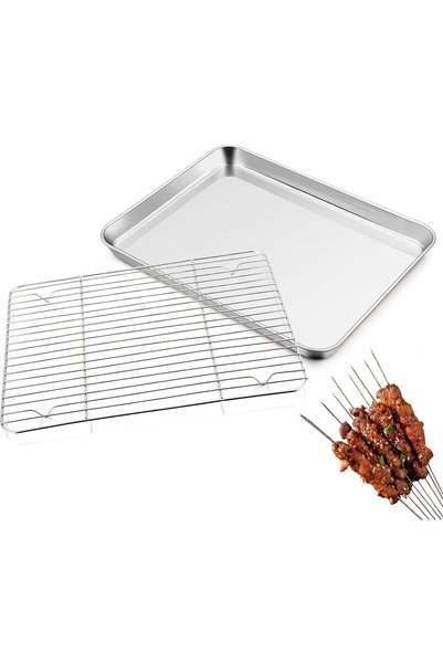 Generic Baking Sheet with Rack Set, Stainless Steel Baking Pan Tray Cookie Sh...