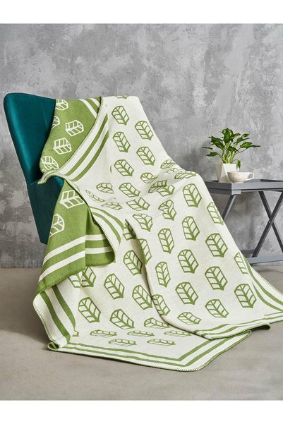 Karo Pled bumbac-acril dublu claser Cotton Cloud 165x200cm 500 g/m² – Verde/Alb