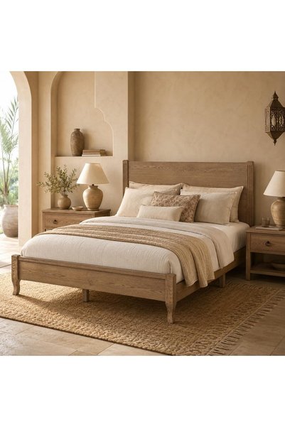 Generic Oak Wood 160cm Bed Frame with Headboard, Platform Bed