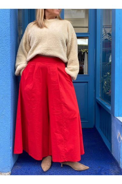 Qualia Butik Women's Pleated Trouser Skirt with Elastic Waist
