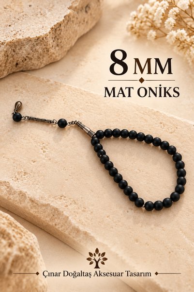 Generic Brand Rozariu din piatră de onix mată de 8 mm, negru, din piatră natu...