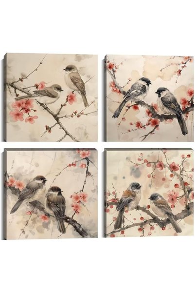 Generic 4 Pieces Wall Art Canvas Prints Flowers and Birds Picture Painting Mo...