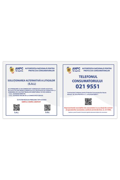 CUBIKA Placute obligatorii ANPC Bacau - SAL si Telefonul Consumatorului, CUBI...
