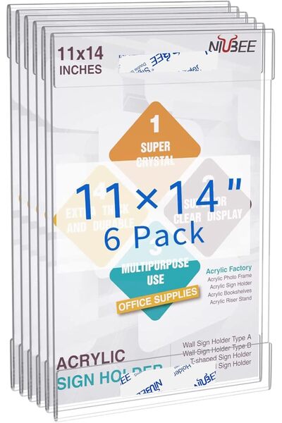 Generic 11x14 Acrylic Sign Holder Wall Mount Clear Frame 6 Pack