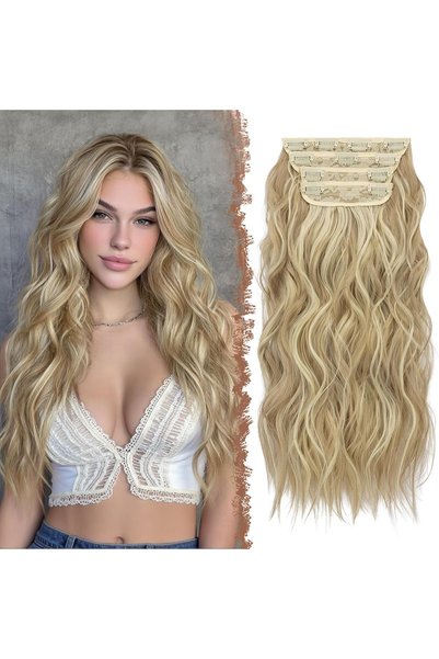 Dotail Set de extensii de păr din 4 piese, cu clips, ondulate, lungime 50 cm,...