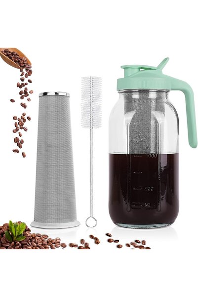 Generic صانع القهوة الباردة، إبريق ماسون واسع الفوهة سعة 64 أونصة مع فلتر من ...