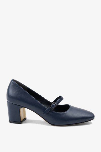 İNNABUTİKK Women's Pointed Toe Thick Heeled Shoes Meaty Navy Blue